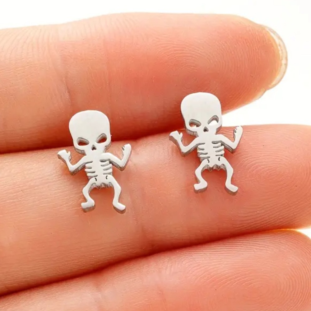 Skeleton Silver Toned Stud Earrings